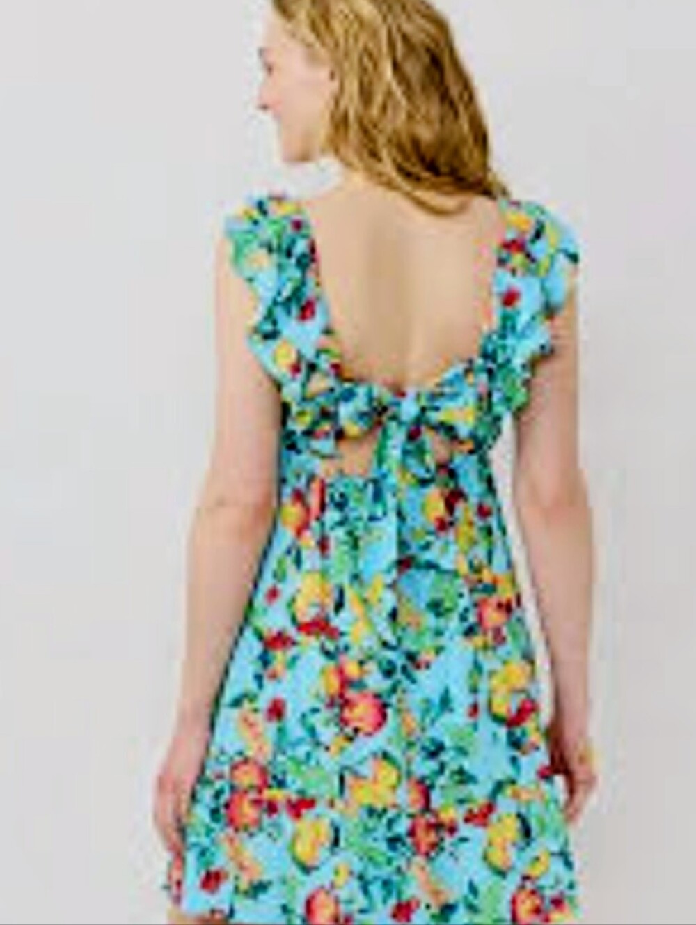 🌼B2G1🌼 LC Lauren Conrad Light Blue Fruit Print Square-Neck Mini Dress - Picture 2 of 8